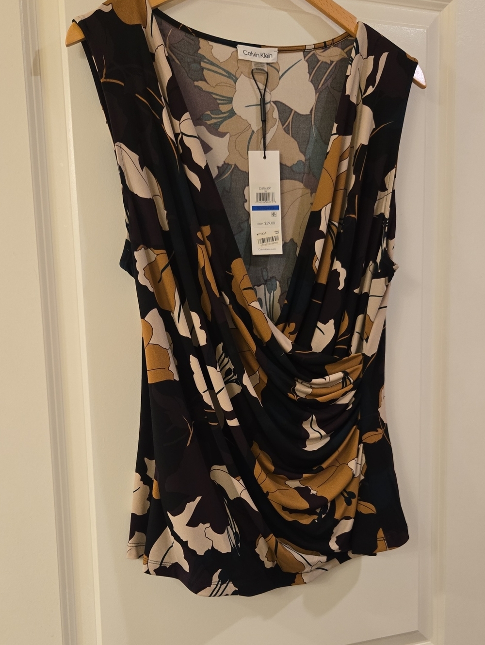 Calvin Klein Black, Mustard, Burgandy & Cream Draped Floral Sleeveless Camisole